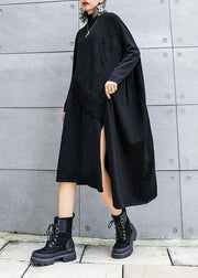 Cute black Sweater dress outfit plus size side open asymmetric oversized fall knit top - bagstylebliss