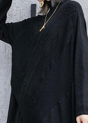 Cute black Sweater dress outfit plus size side open asymmetric oversized fall knit top - bagstylebliss