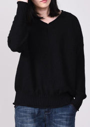 Cute black knit tops plus size autumn sweater v neck - bagstylebliss