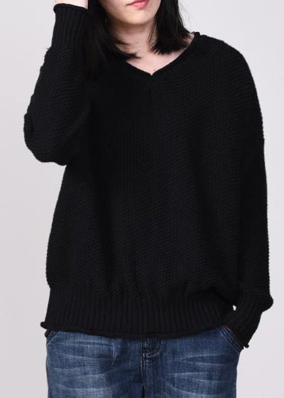 Cute black knit tops plus size autumn sweater v neck - bagstylebliss