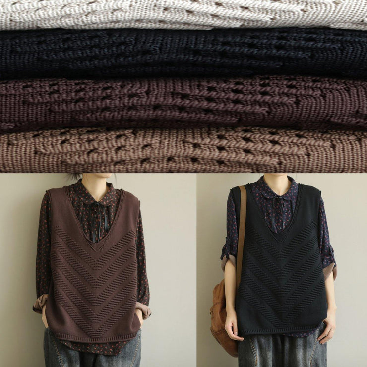 Cute fall knit outwear fashion brown v neck sleeveless knitted cardigans - bagstylebliss