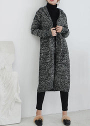 Cute fall knitted coat casual gray hooded pockets sweater coat - bagstylebliss