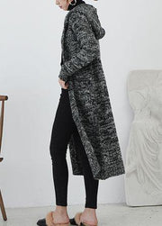 Cute fall knitted coat casual gray hooded pockets sweater coat - bagstylebliss