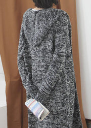 Cute fall knitted coat casual gray hooded pockets sweater coat - bagstylebliss