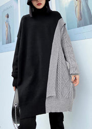 Cute gray clothes For Women high neck patchwork trendy plus size knitwear - bagstylebliss