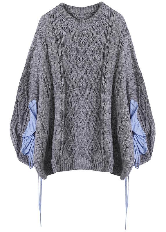 Cute gray knitted blouse casual o neck patchwork clothes For Women - bagstylebliss
