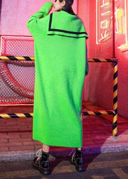 Cute green Sweater dresses plus size Sailor Collar Art winter sweater dresses - bagstylebliss