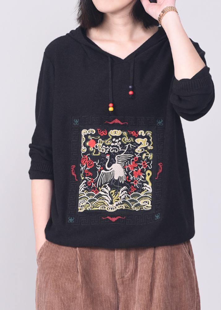 Cute hooded knitted outwear Loose fitting wild knitwear black - bagstylebliss