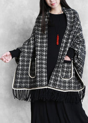 Cute knitwear trendy plus size black Batwing Sleeve Tassel knit coats - bagstylebliss