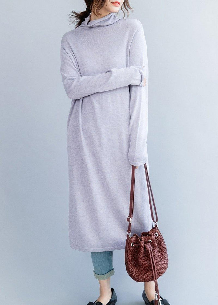 Cute light purple Sweater outfits Moda high neck daily side open knit dresses - bagstylebliss