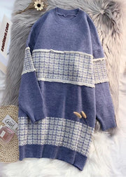 Cute o neck  Sweater blue knit top pattern Upcycle patchwork DIY knit dress - bagstylebliss