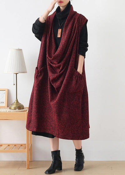 Cute o neck asymmetric Sweater weather burgundy oversized sweater dress - bagstylebliss