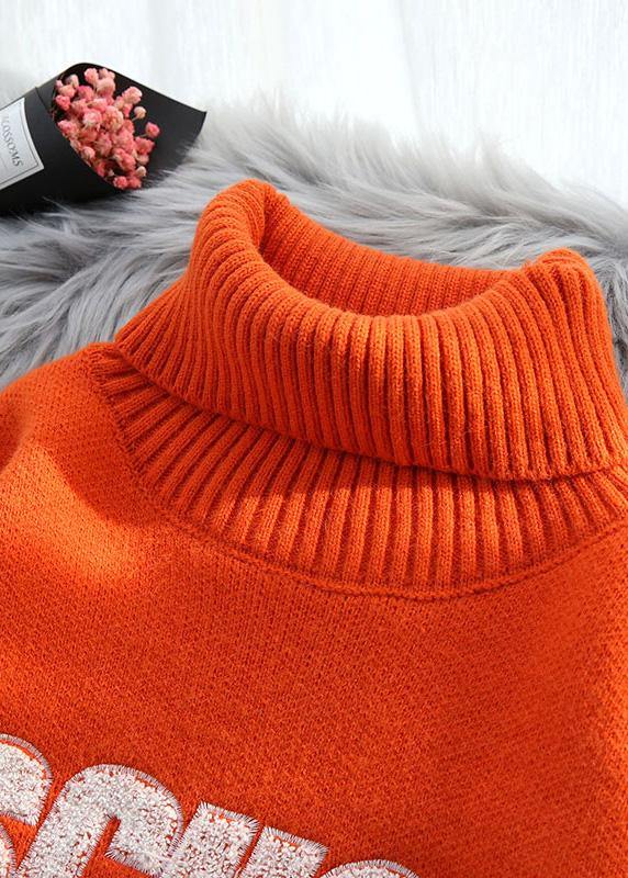 Cute orange knitted clothes alphabet oversize high neck knit sweat tops - bagstylebliss