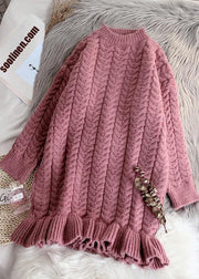 Cute pink Sweater weather Refashion o neck thick Ugly fall sweater dress - bagstylebliss