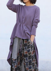 Cute purple clothes trendy plus size o neck knitted blouse drawstring asymmetric - bagstylebliss