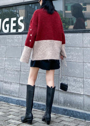 Cute red clothes For Women side open fall fashion patchwork knit sweat tops - bagstylebliss