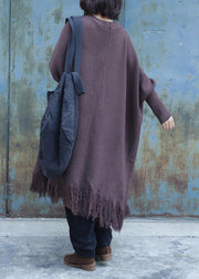 Cute tassel knit outwear plus size chocolate Batwing Sleeve knitted jackets - bagstylebliss