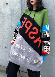 Cute winter patchwork prints knitwear plus size hooded knitted t shirt - bagstylebliss