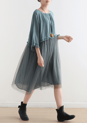 French Tea Green Tull Maxi dresses patchwork chiffon Summer Dress - bagstylebliss
