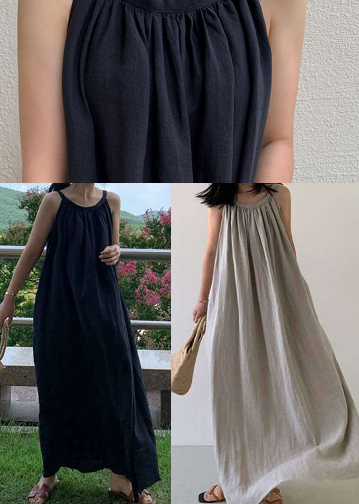 DIY beiges schulterfreies Leinenkleid ärmellos