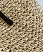 DIY Beige Zip Up Patchwork Straw Woven Satchel Bag Handbag