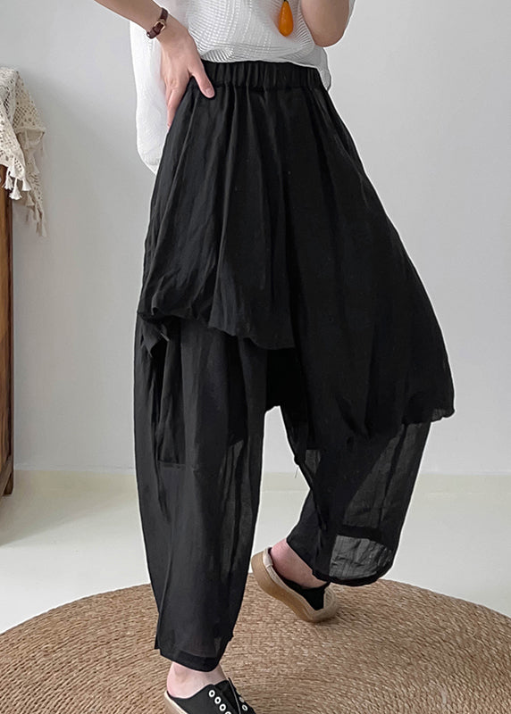 DIY Black Asymmetrical Linen Harem Pants Trousers Fall