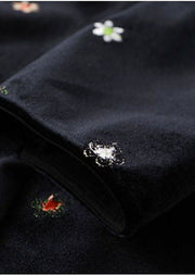 DIY Black Bow Collar Embroidered Silk Velour Dresses Spring