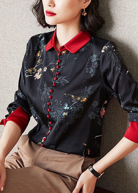 DIY Black Button Print Patchwork Fall Langarm Top