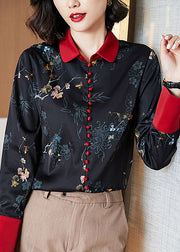 DIY Black Button Print Patchwork Fall Langarm Top