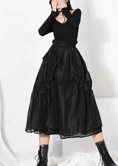 DIY Black Cinched Patchwork A Line Skirt Summer - bagstylebliss