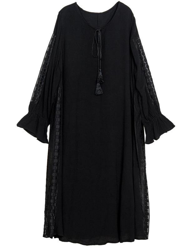 DIY Black Cotton Linen Patchwork Maxi Summer Dress - bagstylebliss