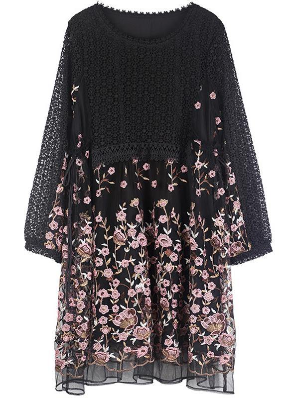 DIY Black Embroidery Lace Patchwork Summer Ankle Dress - bagstylebliss