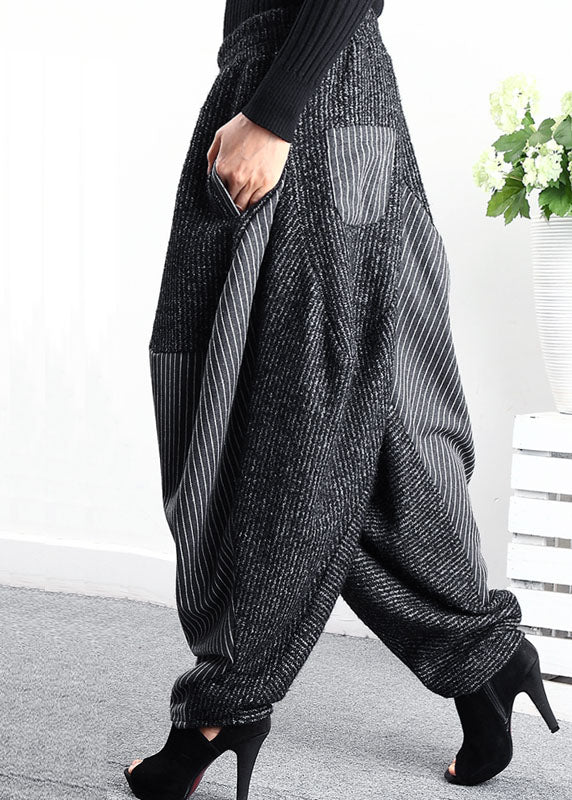 DIY Black Grey Patchwork Striped asymmetrical design Winter Pants