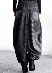 DIY Black Grey Patchwork Striped asymmetrical design Winter Pants