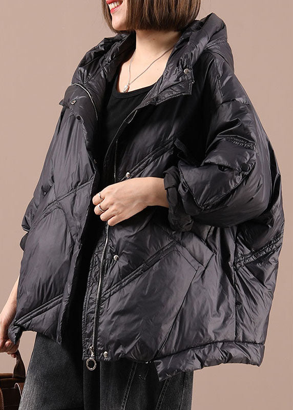 DIY Black Hooded Pockets Winter Duck Down Jackets Long sleeve