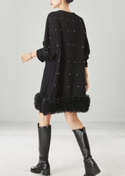 DIY Black Oversized Patchwork Ruffled Cotton Sweatshirt Dress Spring