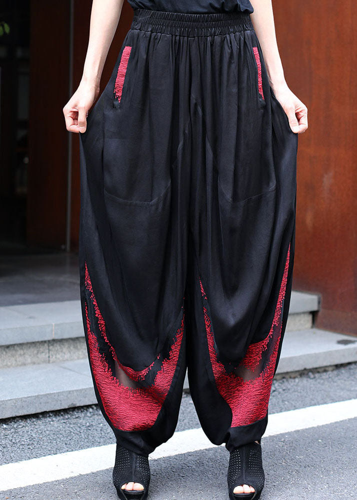 DIY Black Patchwork Hollow Out Casual Pants Spring