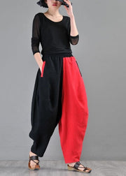 DIY Black Patchwork Red lantern Pants Winter