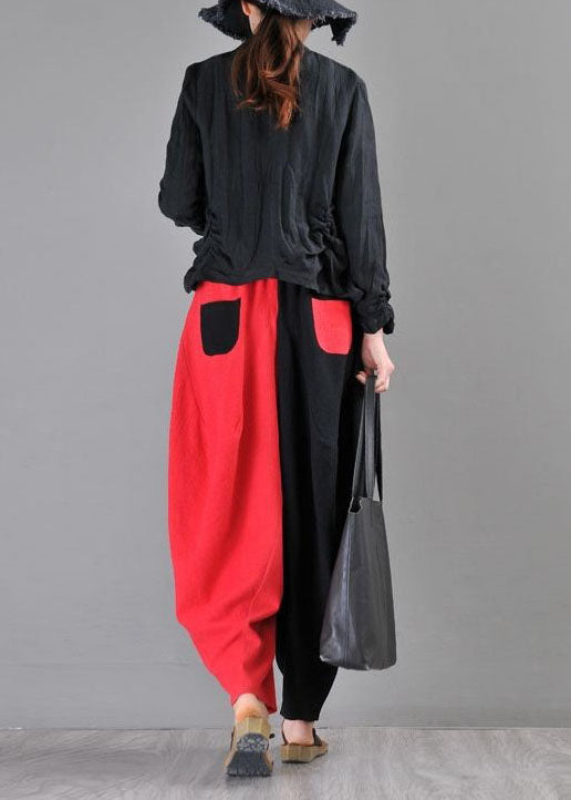 DIY Black Patchwork Red lantern Pants Winter