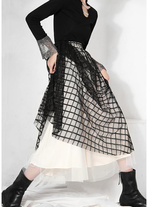 DIY Black Plaid Patchwork Pleated Summer Skirt - bagstylebliss