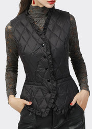 DIY Black Ruffled Button Duck Down Winter down vest