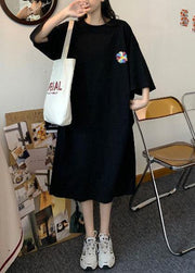 DIY Black Short Sleeve Cotton Sun flower Summer Dresses - bagstylebliss
