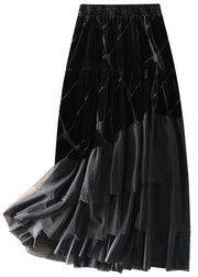 DIY Black Tulle Patchwork Silk Velour Skirt Spring