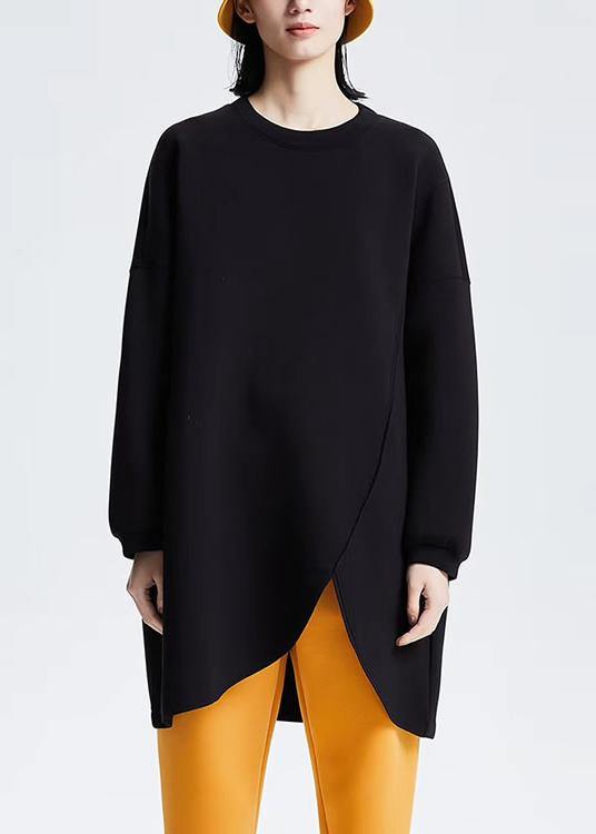DIY Black cotton Blouse Asymmetrical design Dresses Loose shirts - bagstylebliss