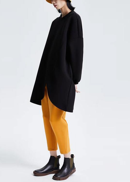 DIY Black cotton Blouse Asymmetrical design Dresses Loose shirts - bagstylebliss