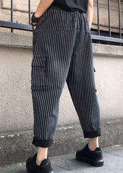 DIY Black high waist Striped denim harem pants Spring