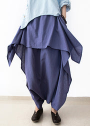 DIY Blue Asymmetrical Design Pockets Linen Pants Skirt Fall