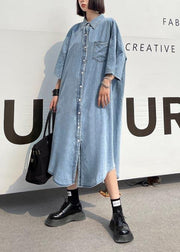 DIY Blue Hollow Out Cotton Pockets Button Summer Maxi Dresses - bagstylebliss