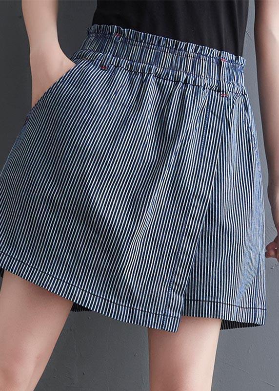 DIY Blue Striped Wide Leg hot pants Summer - bagstylebliss