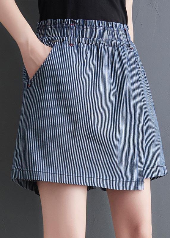 DIY Blue Striped Wide Leg hot pants Summer - bagstylebliss